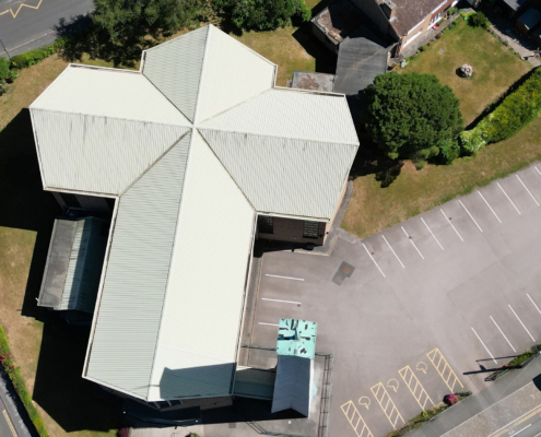 Aerial view of church roof